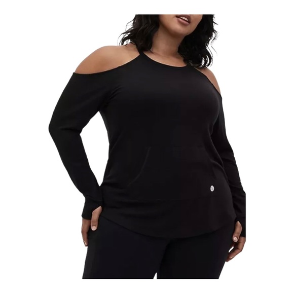 torrid Tops - Torrid Black Terry Cold Shoulder Active Long Sleeve Sweatshirt SIZE 1/14-16